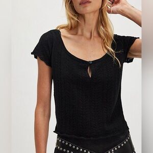 NWT Free People Hera Cashmere Pointelle Black Sweater Top